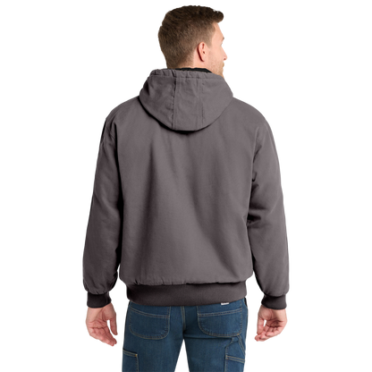 Embroidered Men's Duck Cloth Hooded Work Jacket – Durable Workwear with Logo Chest Stitching