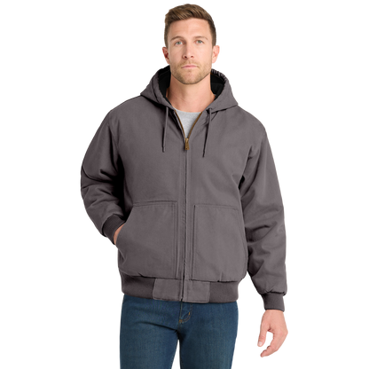 Embroidered Men's Duck Cloth Hooded Work Jacket – Durable Workwear with Logo Chest Stitching