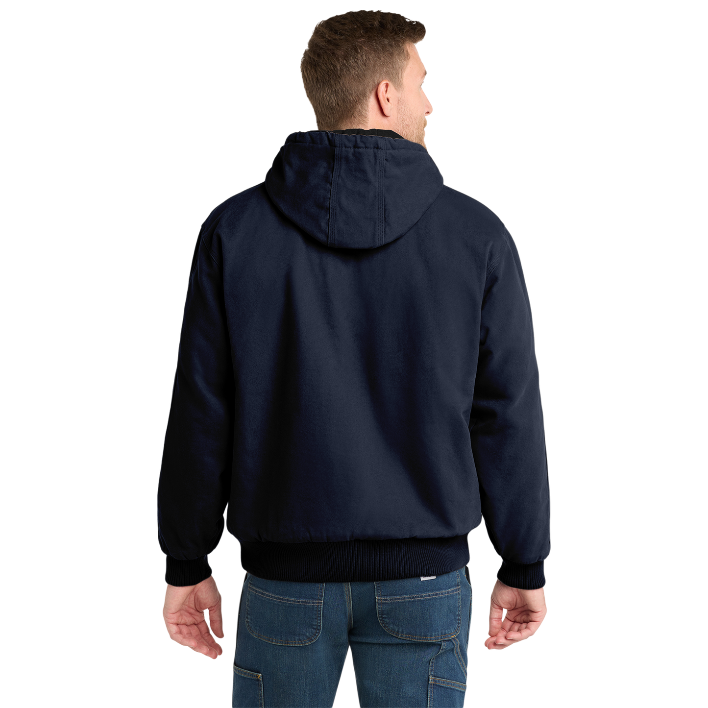 Embroidered Men's Duck Cloth Hooded Work Jacket – Durable Workwear with Logo Chest Stitching