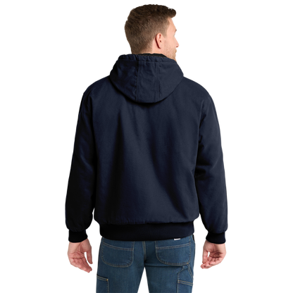 Embroidered Men's Duck Cloth Hooded Work Jacket – Durable Workwear with Logo Chest Stitching