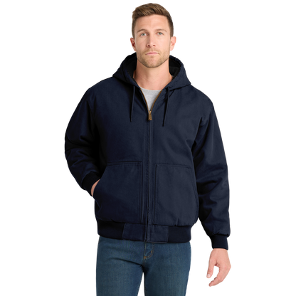 Embroidered Men's Duck Cloth Hooded Work Jacket – Durable Workwear with Logo Chest Stitching